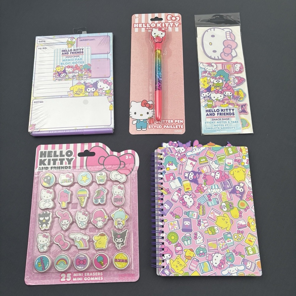 Hello Kitty & Friends Stationery Set Journal Notepad Pen sticky Notes Erasers